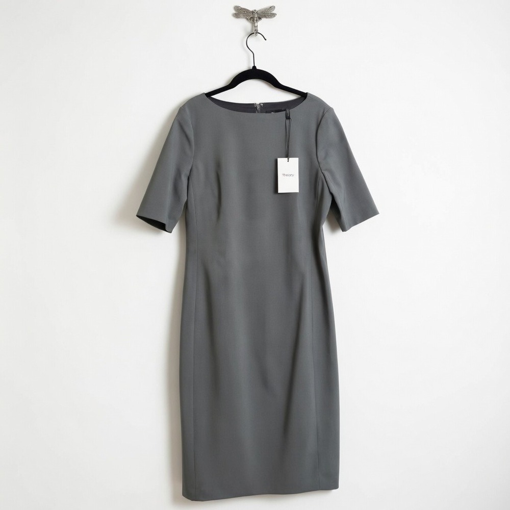 Theory Virgin Wool Boatneck Spruce Green Sevona Sheath Dress Size 10 NWT
